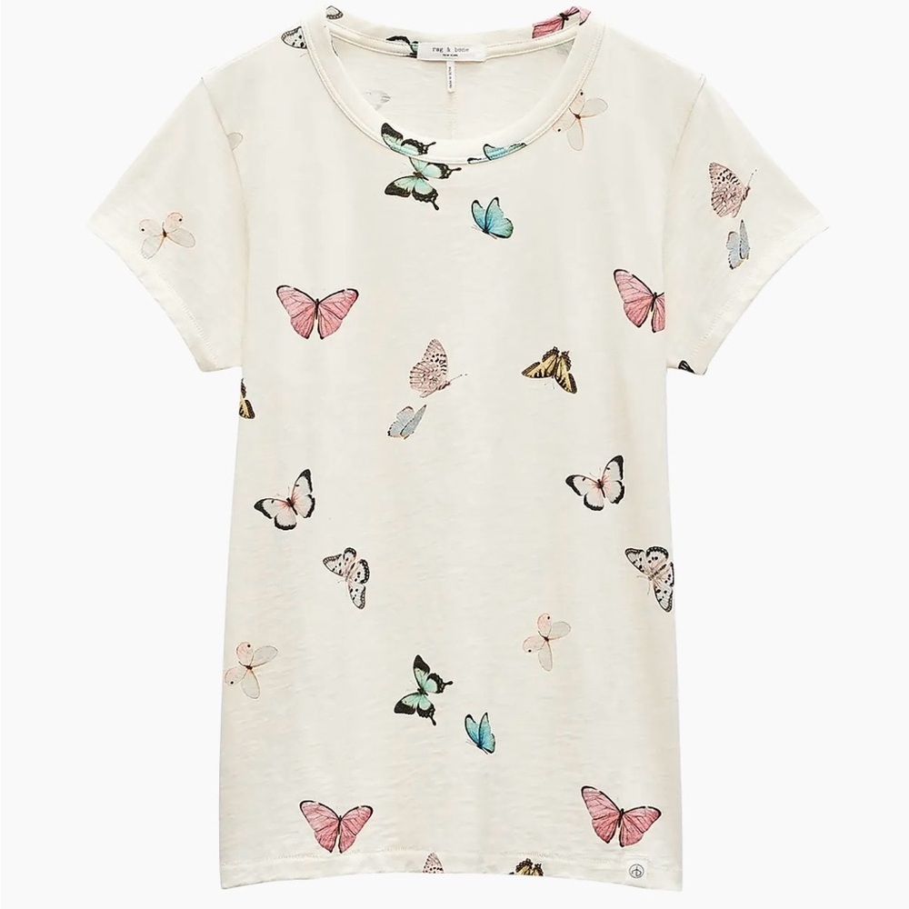 NWT rag & bone Women's Butterfly Print Tee - Cream size small